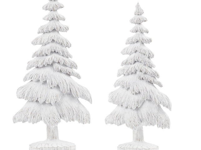 Set of Two White Polyresin Trees Tabletop Sculpture
