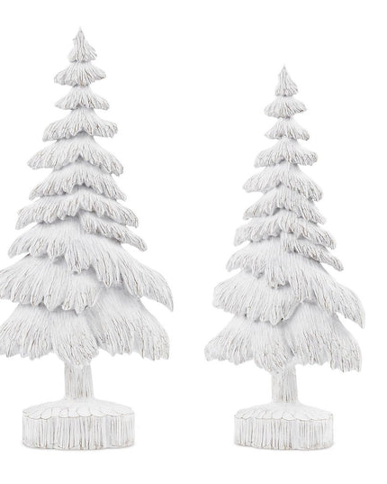 Set of Two White Polyresin Trees Tabletop Sculpture