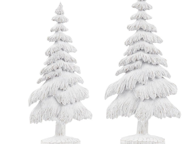 Set of Two White Polyresin Trees Tabletop Sculpture