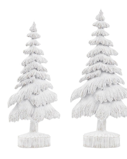 Set of Two White Polyresin Trees Tabletop Sculpture