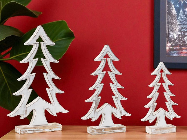 Set of Two White And Beige Trees Tabletop Sculpture