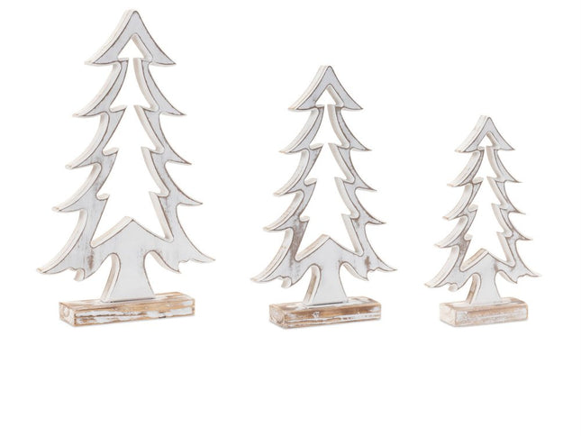 Set of Two White And Beige Trees Tabletop Sculpture