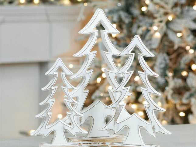 Set of Two White And Beige Trees Tabletop Sculpture