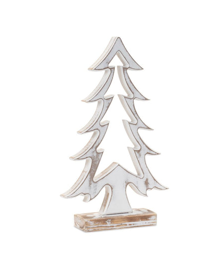 Set of Two White And Beige Trees Tabletop Sculpture