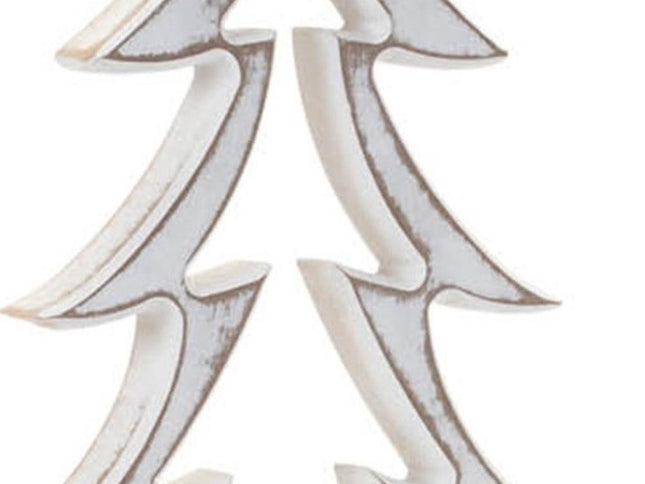 Set of Two White And Beige Trees Tabletop Sculpture