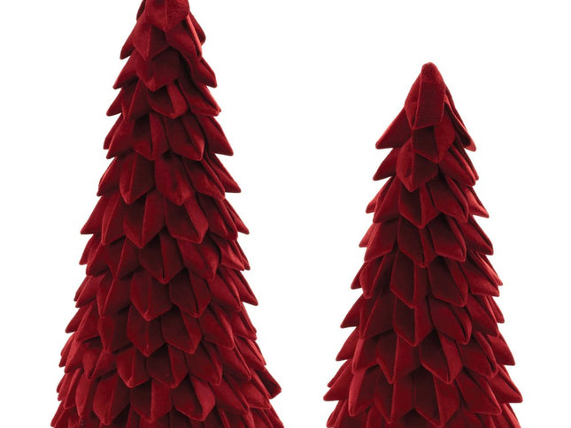Set of Two Red Fabric Trees Tabletop Sculpture