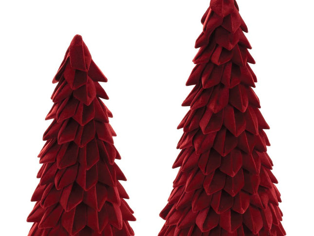 Set of Two Red Fabric Trees Tabletop Sculpture
