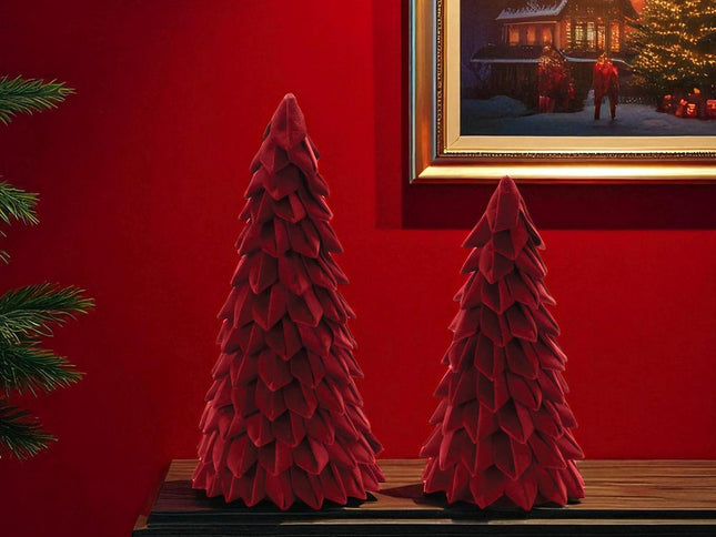 Set of Two Red Fabric Trees Tabletop Sculpture