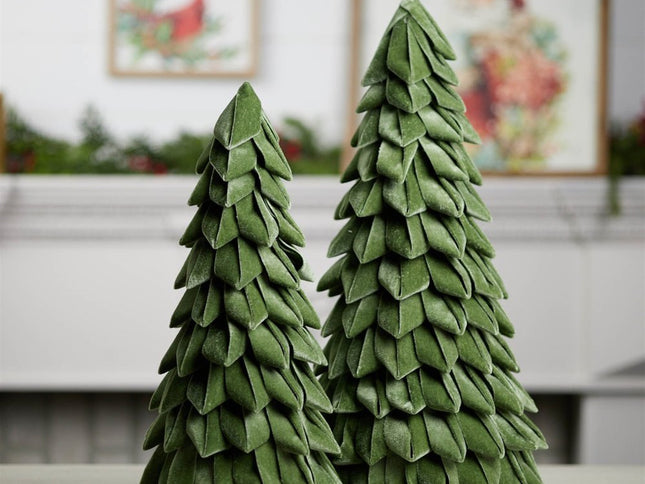 Set of Two Green Fabric Trees Tabletop Sculpture
