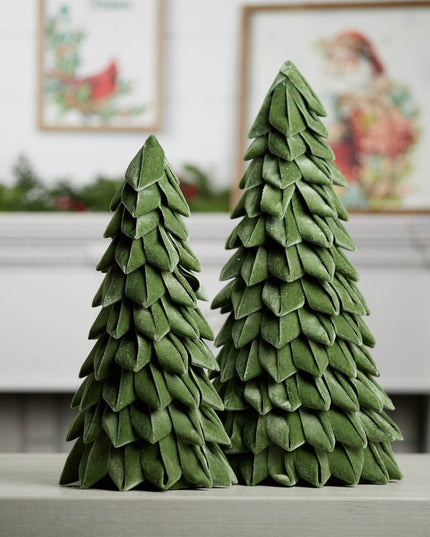 Set of Two Green Fabric Trees Tabletop Sculpture