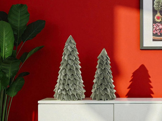 Set of Two Green Fabric Trees Tabletop Sculpture