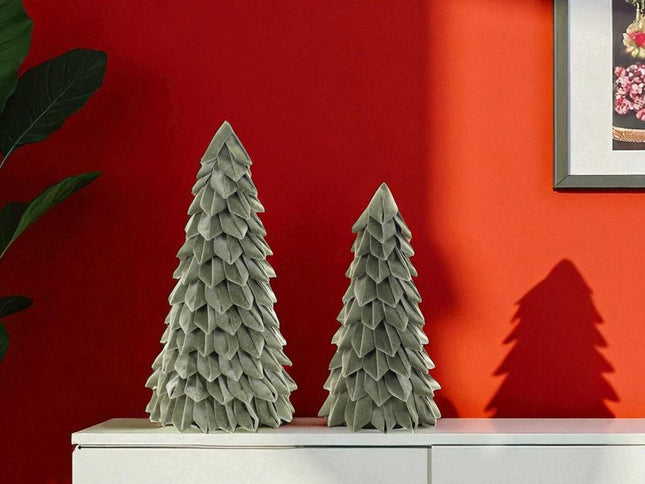 Set of Two Green Fabric Trees Tabletop Sculpture
