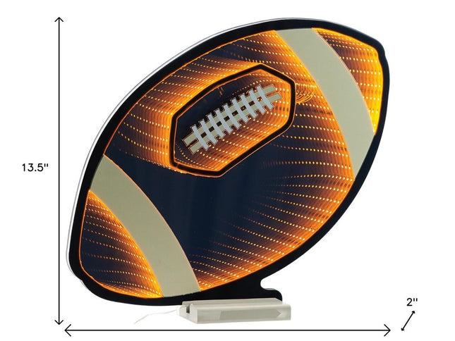 14" Black Orange And White Acrylic Football Tabletop Sign with LED