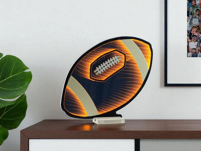 14" Black Orange And White Acrylic Football Tabletop Sign with LED