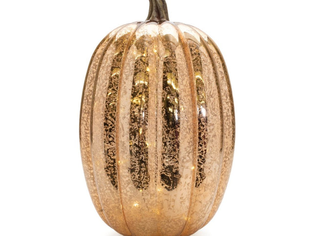 Set of Two Orange Glass Pumpkin Thanksgiving Pumpkin Tabletop Sculpture with LED