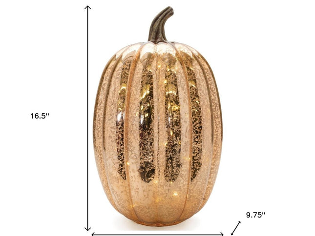 Set of Two Orange Glass Pumpkin Thanksgiving Pumpkin Tabletop Sculpture with LED