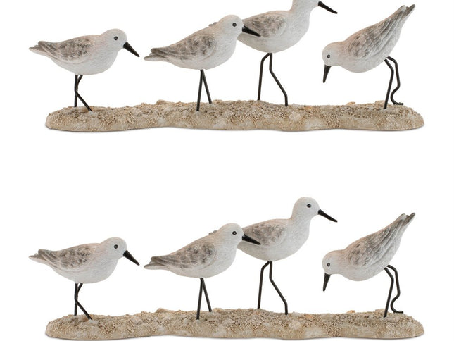 Set of Two White Black And Beige Polyresin Bird Figurine