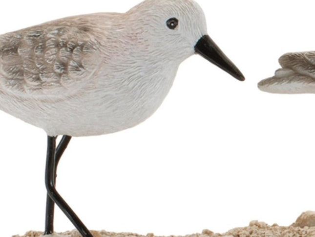 Set of Two White Black And Beige Polyresin Bird Figurine
