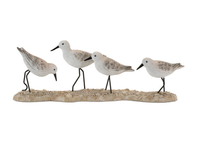 Set of Two White Black And Beige Polyresin Bird Figurine