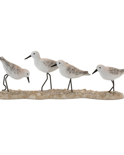 Set of Two White Black And Beige Polyresin Bird Figurine