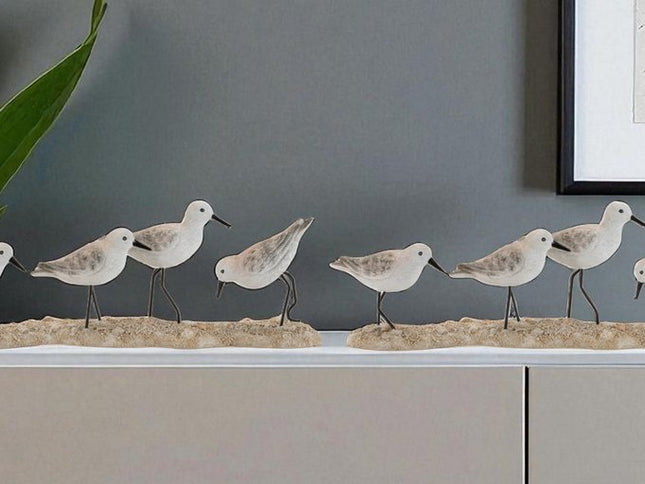 Set of Two White Black And Beige Polyresin Bird Figurine