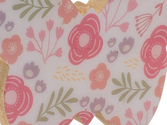 Set of Two White And Pink Wood Butterfly Tabletop Sculpture