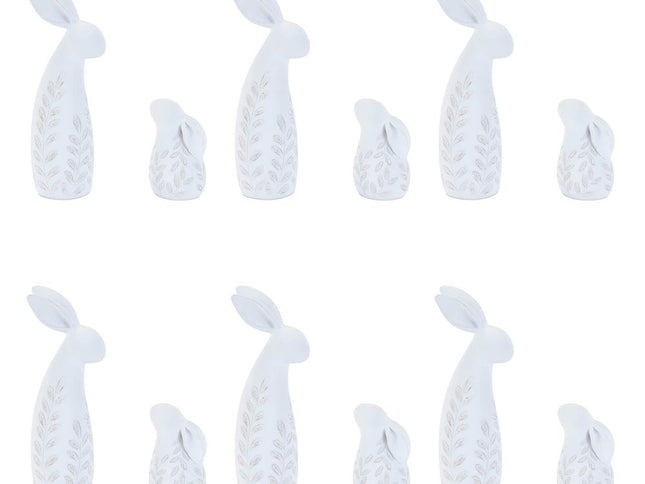 Set of Two White Polyresin Rabbit Figurine