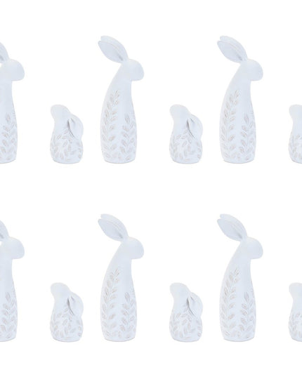 Set of Two White Polyresin Rabbit Figurine