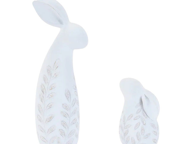 Set of Two White Polyresin Rabbit Figurines