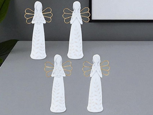 Set of Two White And Gold Polyresin Angel Figurine