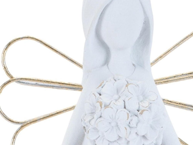 Set of Two White And Gold Polyresin Angel Figurine