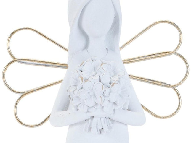 Set of Two White And Gold Polyresin Angel Figurine