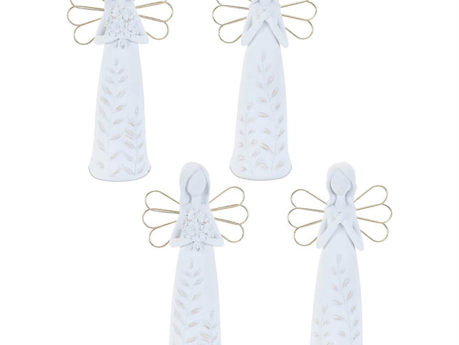 Set of Two White And Gold Polyresin Angel Figurine