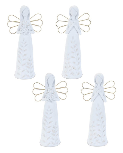 Set of Two White And Gold Polyresin Angel Figurine