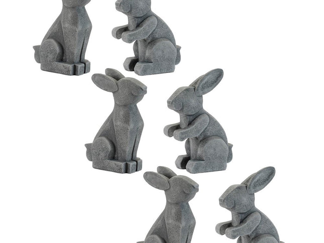 Set of Two Gray Polyresin Rabbit Figurine