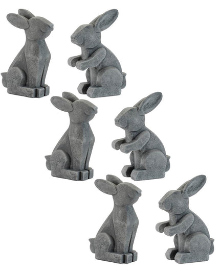 Set of Two Gray Polyresin Rabbit Figurine