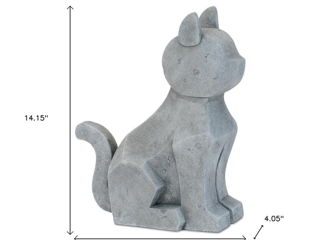 Set of Two Gray Polyresin Cat And Dog Figurines