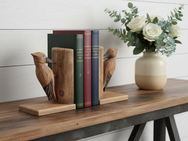 Set of Two Brown Wood Bird Decorative Bookends