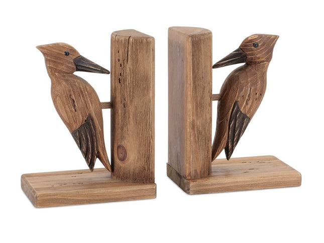 Set of Two Brown Wood Bird Decorative Bookends