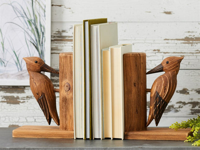 Set of Two Brown Wood Bird Decorative Bookends