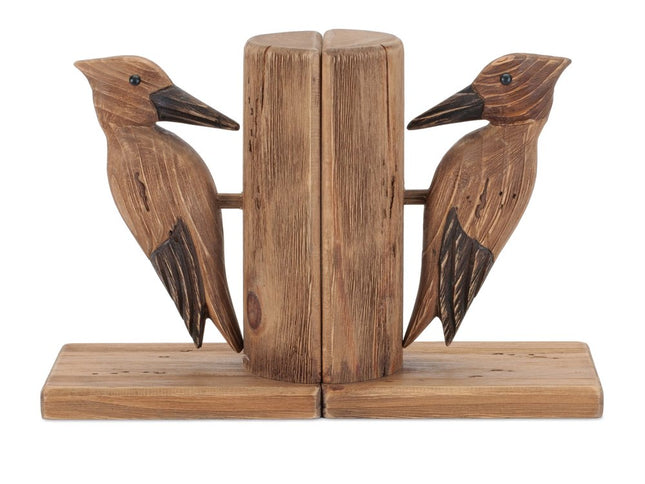 Set of Two Brown Wood Bird Decorative Bookends