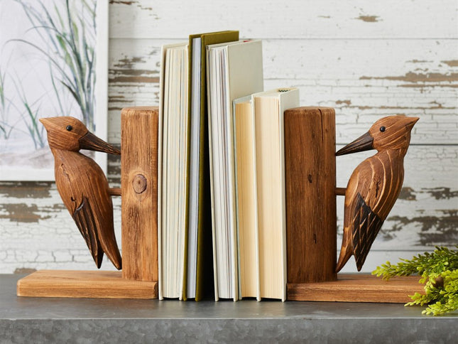Set of Two Brown Wood Bird Decorative Bookends