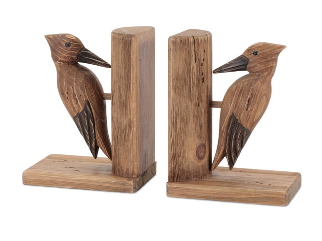 Set of Two Brown Wood Bird Decorative Bookends