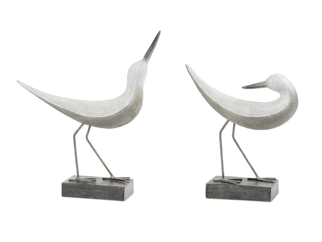 Set of Two White Polyresin Bird Figurine