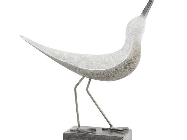 Set of Two White Polyresin Bird Figurine