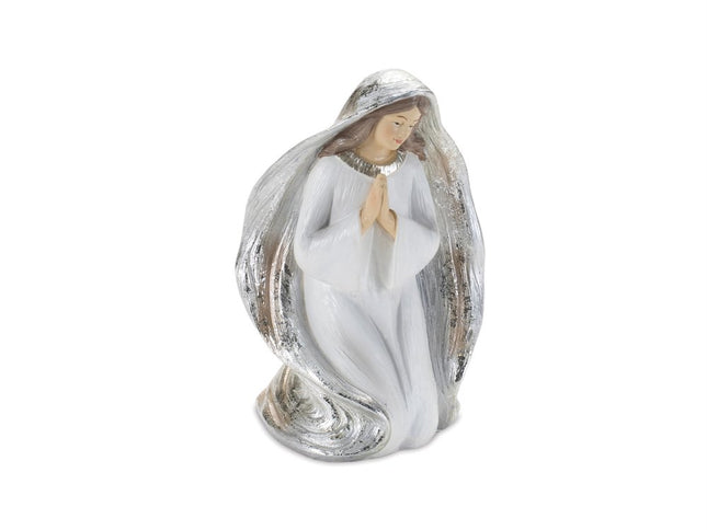 Set of Six White And Silver Resin Christmas Nativity Figurines
