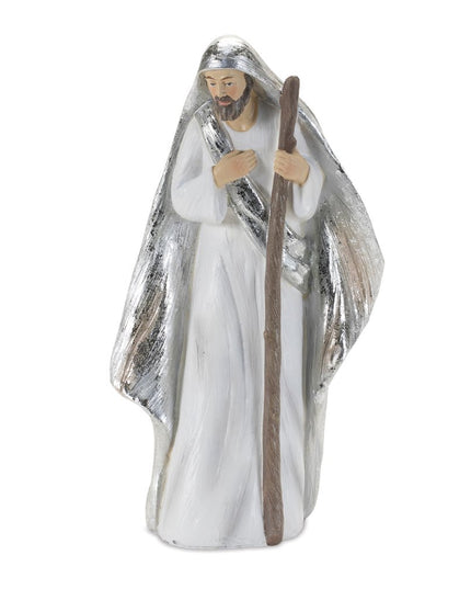 Set of Six White And Silver Resin Christmas Nativity Figurines