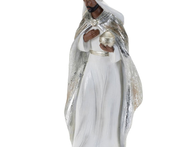 Set of Six White And Silver Resin Christmas Nativity Figurines