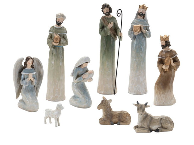 Set of Nine Beige And Gold Polyresin Figurine