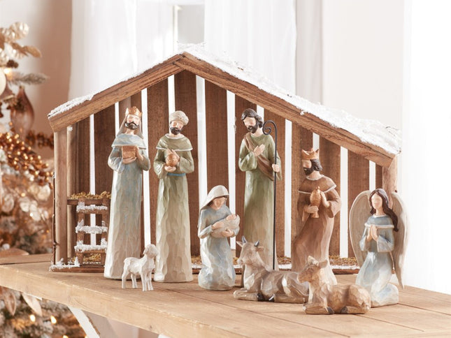 Set of Nine Beige And Gold Polyresin Figurine